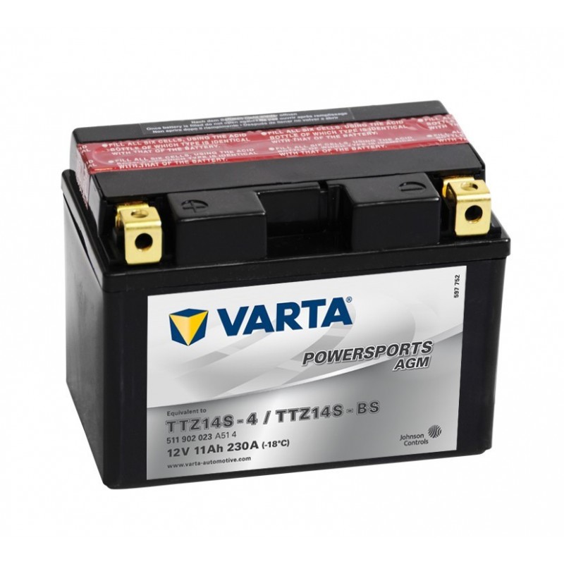VARTA POWERSPORTS 12V AGM 11AH. 51102 TTZ14S-4 / TTZ14S-BS