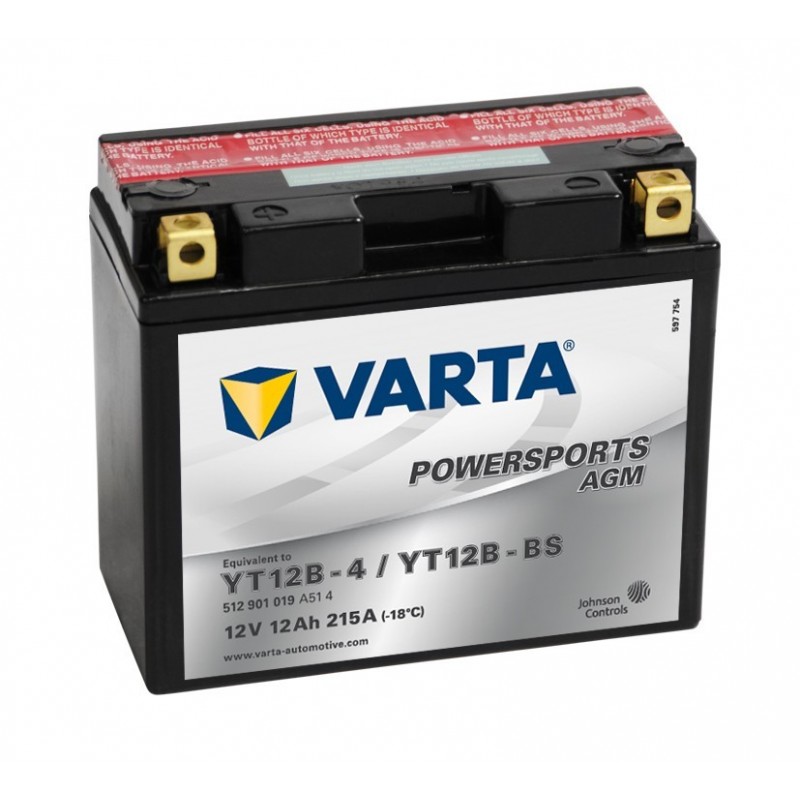 VARTA POWERSPORTS 12V AGM 12AH. 51201* YT12B-4 / YT12B-BS
